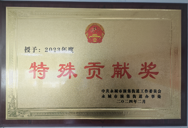 永城市演集街道辦事處頒發(fā)的“特殊貢獻(xiàn)獎”獎牌 - 副本.png 永城市演集街道辦事處頒發(fā)的“特殊貢獻(xiàn)獎”獎牌 - 副本.png